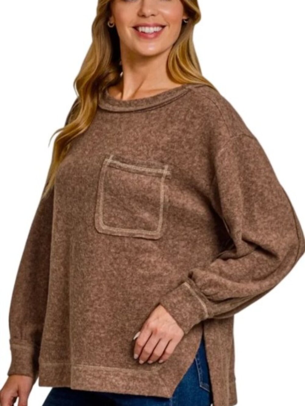 New Brown Hacci Brushed Melange HACCI Hi-Low Hem Sweater